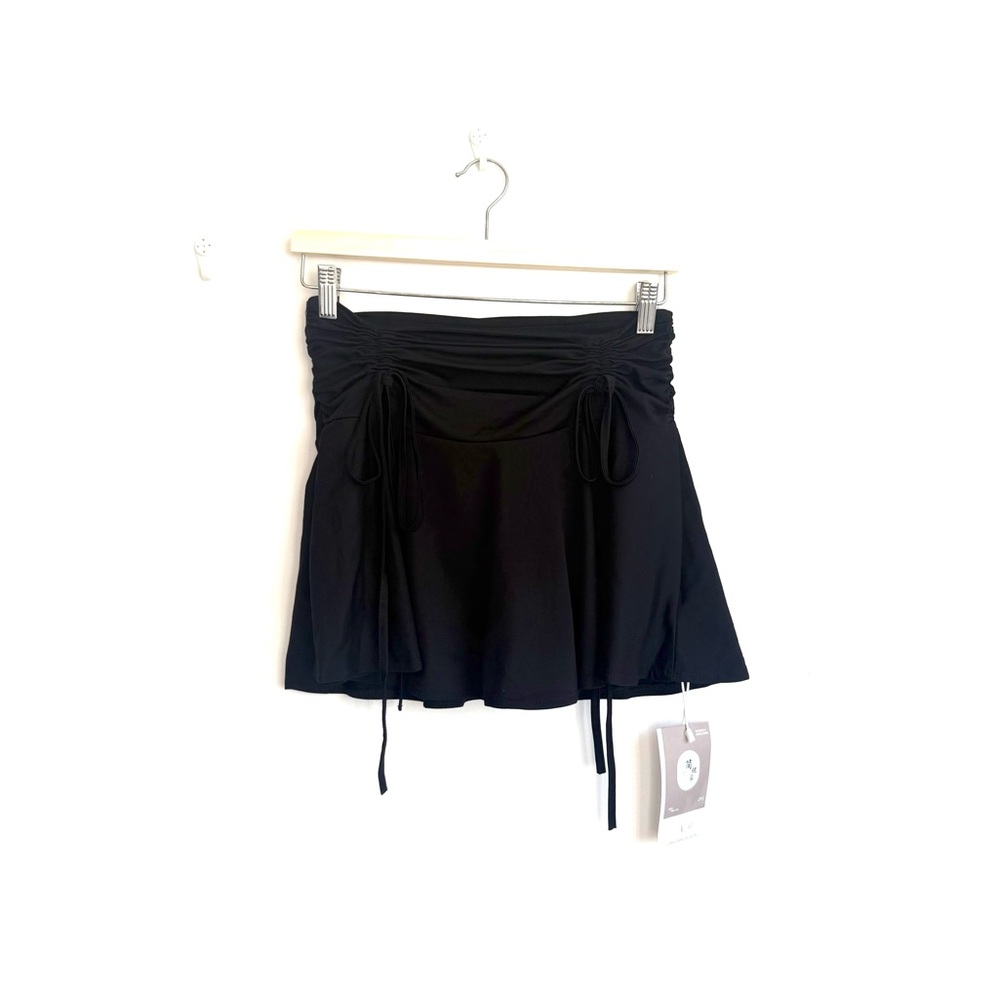 Black Ruched Tie Mini Skirt